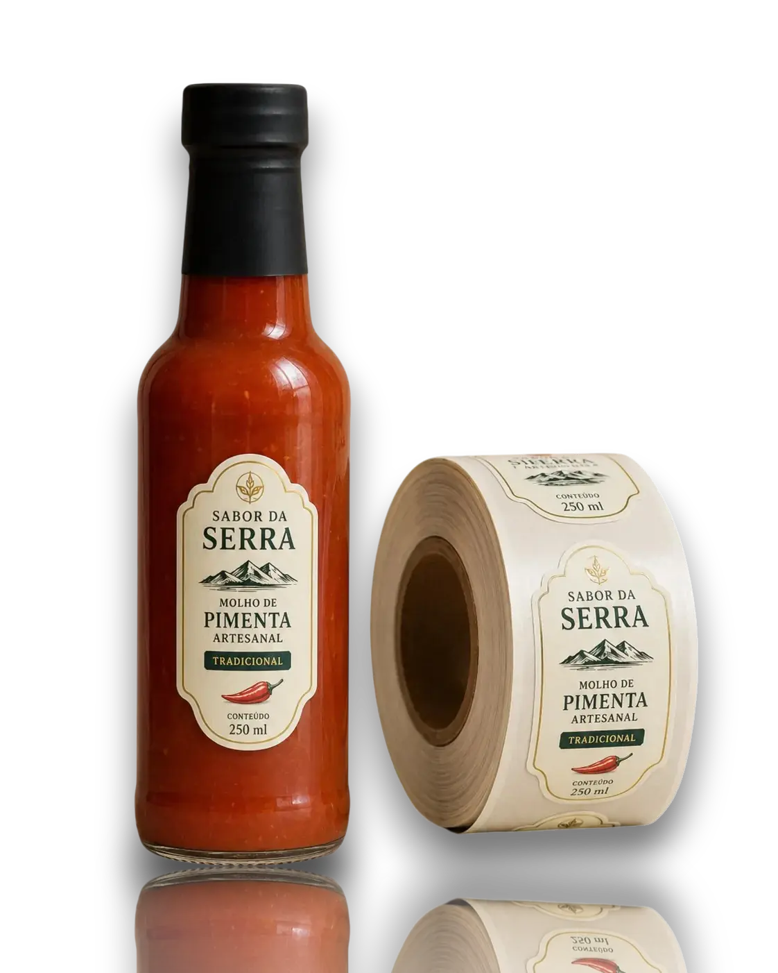 Molho de pimenta com etiquetas adesivas